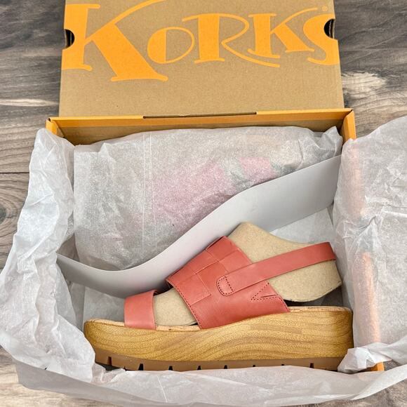 NIB Korks by Kork Ease 9M Fraya Leather Slingback Platform Wedge Sandal Red - Picture 9 of 12